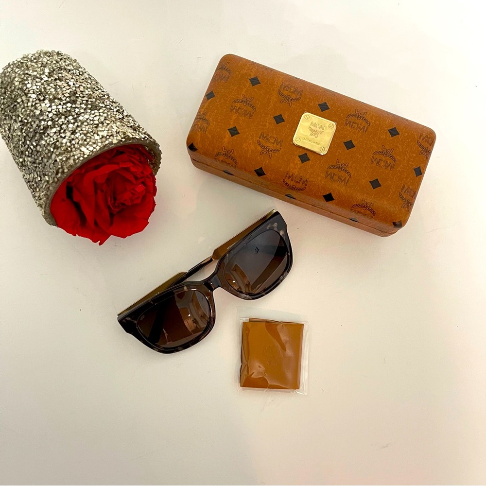MCM 55mm Brown Modified Rectangle Sunglasses - Authentic -New W/Case & Cloth